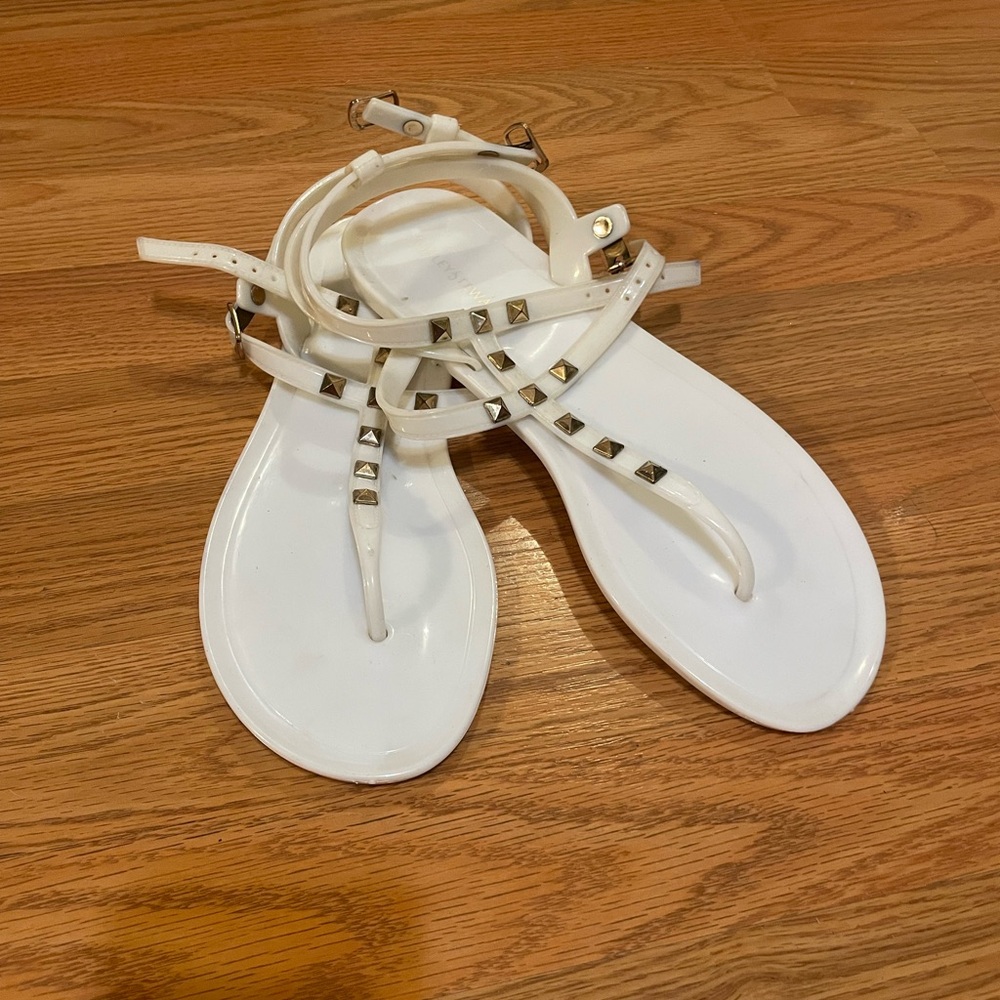 Ashley Stewart White Studded Sandals